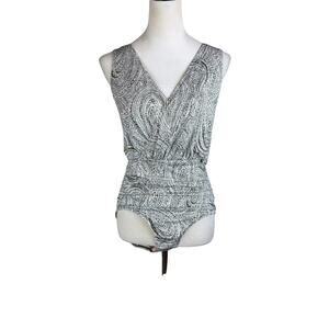 Garnet Hill Green White Geometrical Padded One Piece Swimsuit